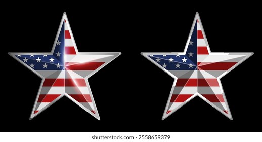 Vector illustration of an embossed star with American insignia colored in two styles. Perfect for patriotic themes and military style graphics