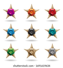Vector Illustration of Embossed Stars with Colorful Pentagon Shapes isolated on a White Background