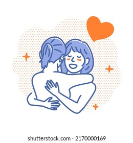 Vector illustration of Embracing lesbian couple  (LGBTQ)