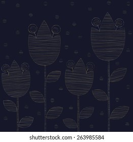 vector illustration embroidered gold lilies on a dark blue background