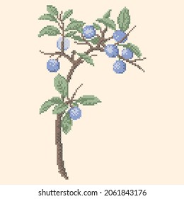 vector illustration embroidery branch of blackthorn