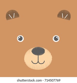 Vector illustration embroidery brown toy teddy bear  Baby kawaii anime smiling face isolated an empty background  Sketch  hand drawn imitation  Can be used as card  poster  print for t  shirt