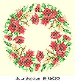 vector illustration embroidery red flowers