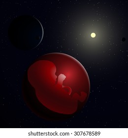 vector illustration of embryo, germ design, baby, fetus concept, nucleus, life, embryo in space, sun and planet