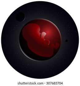 vector illustration of embryo, germ design, baby, fetus concept, nucleus, life, embryo in space, sun and planet, universe, logo