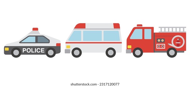 Vector illustration of emergency vehicle, police car and ambulance and fire truck svg