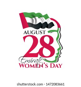 vector illustration. Emirates Women's Day vector graphics with women silhouette. abstract girl face and flag UAE. translation from arabic: Emirates Womens Day