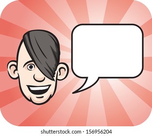 Vector illustration of emo face with speech bubble. Easy-edit layered vector EPS10 file scalable to any size without quality loss. High resolution raster JPG file is included.