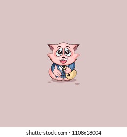 Vector Illustration Emoji character cartoon wealth riches businessman cat cub kitten kitty in business suit sticker emoticon extend hand to offer business deal cooperation money profit dollar earning