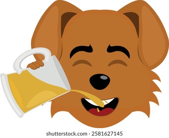 vector illustration emoji character face dog cartoon, drinking glass beer