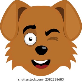 vector illustration emoji character face dog cartoon, with a cheerful expression and winking eye