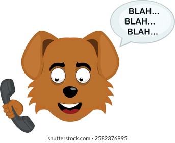 vector illustration emoji character face dog cartoon, talking on the phone and a speech bubble with the text blah