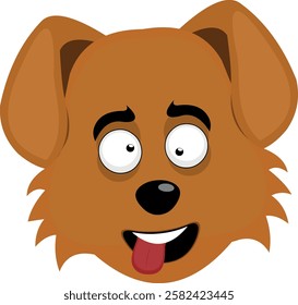 vector illustration emoji character face dog cartoon, making crazy and funny expression, with squinty eyes and tongue sticking out