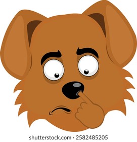 vector illustration emoji character face dog cartoon, picking your nose looking for a mucus with your finger hand