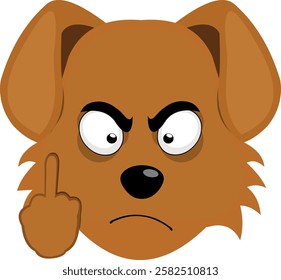 vector illustration emoji character face dog cartoon, with his hand making a fuck you gesture