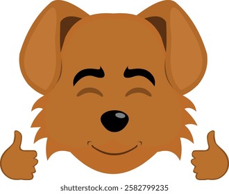 vector illustration emoji character face dog cartoon, with a happy expression and his hands with the thumbs up