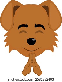 vector illustration emoji character face dog cartoon, with his hands in a praying position