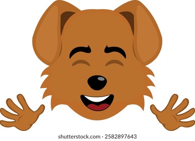 vector illustration emoji character face dog cartoon, with waving hands gesture