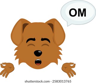vector illustration emoji character face dog cartoon, meditating with a speech bubble with the text OM