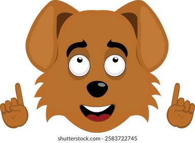 vector illustration emoji character face dog cartoon, observing and with hands pointing up