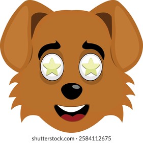 vector illustration emoji character face dog cartoon, marveling with stars in his eyes