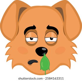 vector illustration emoji character face dog cartoon, pale with flu symptoms and mucus falling from the nose