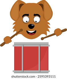 vector illustration emoji character face dog cartoon, with a drum and chopsticks