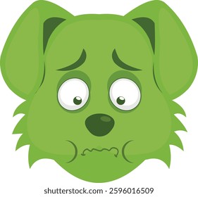 vector illustration emoji character face dog cartoon, with a green color of nausea