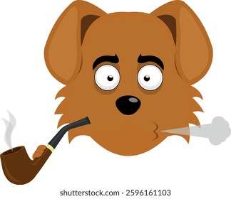 vector illustration emoji character face dog cartoon, smoking and exhaling pipe tobacco smoke
