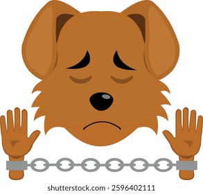 vector illustration emoji character face dog cartoon, slave or prisoner handcuffed with chains