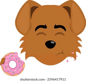 vector illustration emoji character face dog cartoon, eating raspberry snack donut