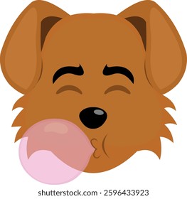 vector illustration emoji character face dog cartoon, chewing and making bubblegum balloon candy