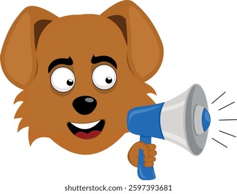 vector illustration emoji character face dog cartoon, talking with a megaphone in your hand