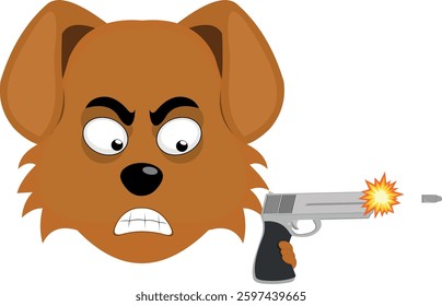 vector illustration emoji character face dog cartoon, shooting a weapon firearm gun