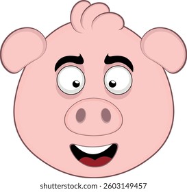 vector illustration emoji character face pig cartoon, with a cheerful and smiling expression