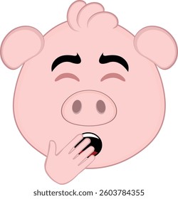 vector illustration emoji character face pig cartoon, yawning covering his mouth with his hand