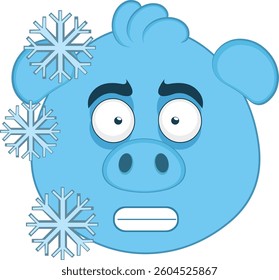 vector illustration emoji character face pig cartoon, frozen with frost