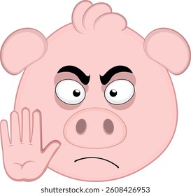 vector illustration emoji character face pig cartoon, with a stop hand gesture showing all five fingers