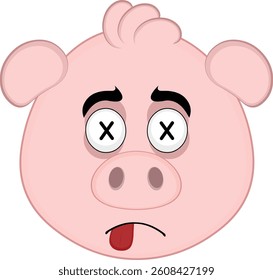 vector illustration emoji character face pig cartoon, with crosses eyes in concept of dead character