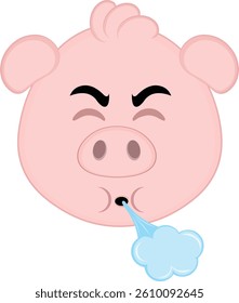 vector illustration emoji character face pig cartoon, with his mouth blowing air