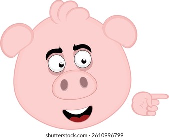 vector illustration emoji character face pig cartoon, with the index finger of the hand pointing