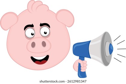 vector illustration emoji character face pig cartoon, talking with a megaphone in your hand