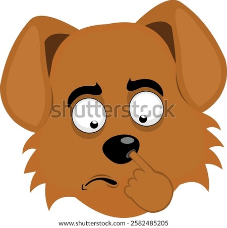 vector illustration emoji character face dog cartoon, picking your nose looking for a mucus with your finger hand