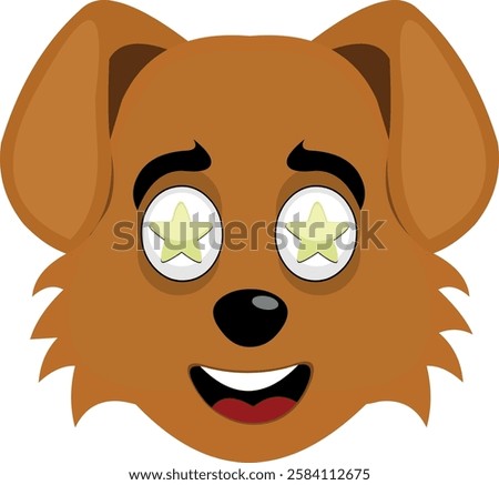 vector illustration emoji character face dog cartoon, marveling with stars in his eyes