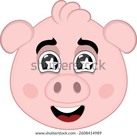 vector illustration emoji character face pig cartoon, marveling with stars in his eyes