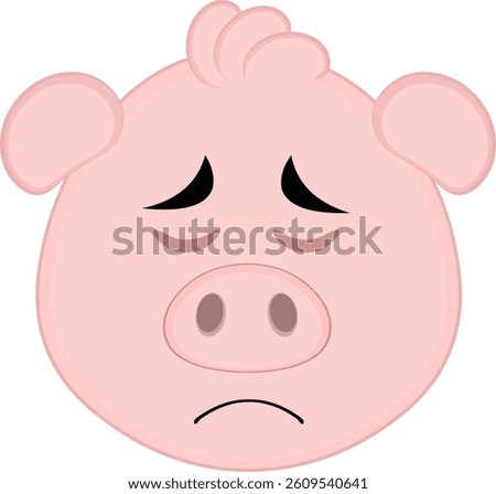 vector illustration emoji character face pig cartoon, with a sadness and regret expression
