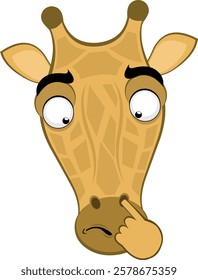 vector illustration emoji face giraffe character cartoon, picking your nose looking for a mucus with your finger hand