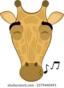 vector illustration emoji face giraffe character cartoon, whistling with musical notes on the lips