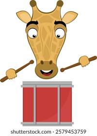 vector illustration emoji face giraffe character cartoon, with a drum and chopsticks