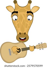 vector illustration emoji face giraffe character cartoon, playing musical instrument guitar